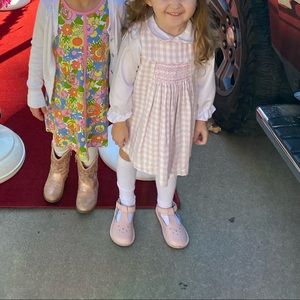 AnaVini Hand Smocked Two Piece Pink Plaid Jumper Dress -3T